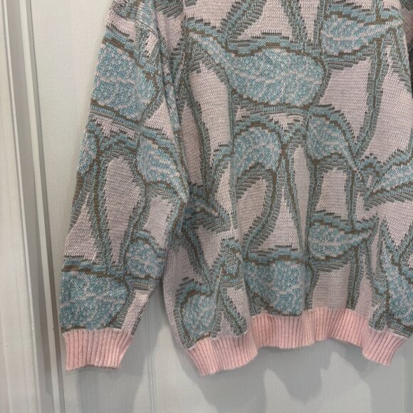 Vintage Pink and Blue Patterned Women's Sweater - Picture 5 of 7